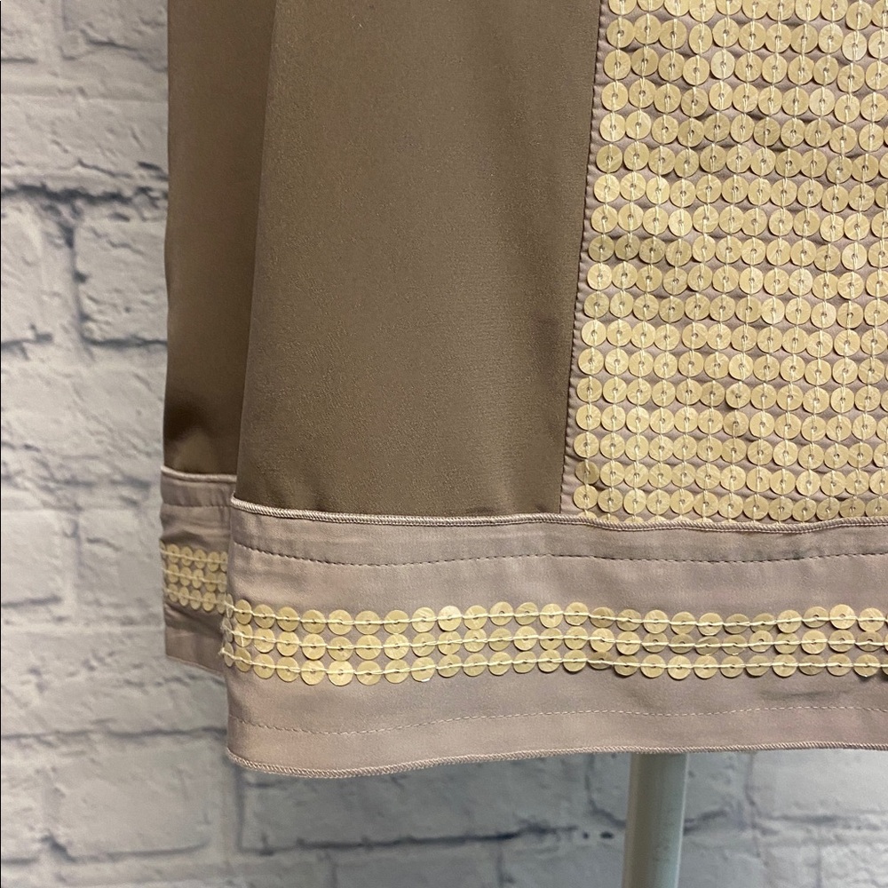 Ann Taylor Loft Satin Brown Sleeveless Top with Cream Sequins Size MP - Picture 3 of 9